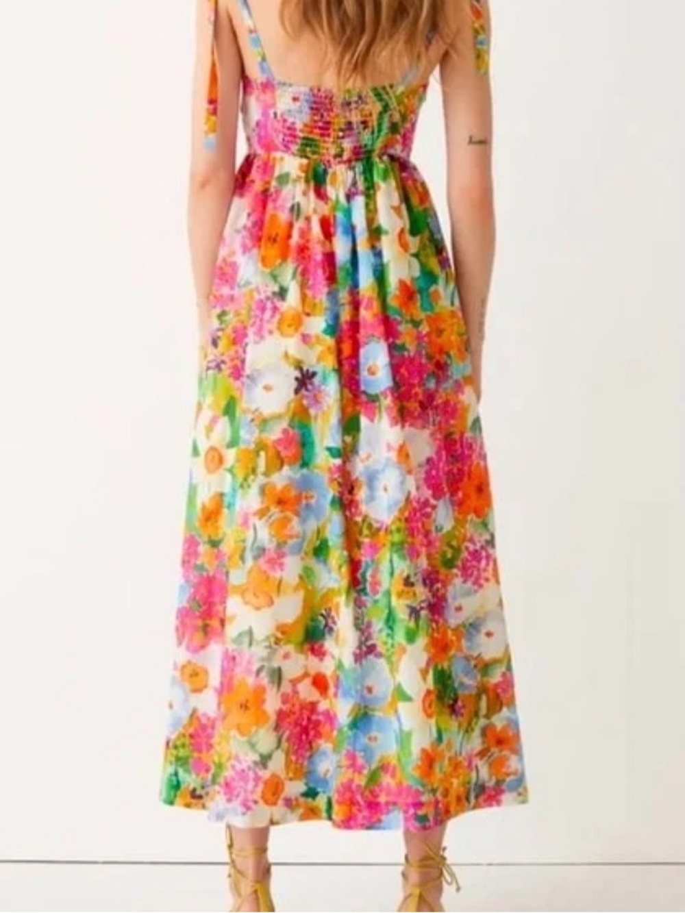& Other Stories Multicolor Floral Midi Dress in Pink, Orange, Green, Blue - Picture 3 of 10